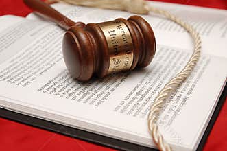 Judge gavel on law book, legal system and justice concept, court and law authority