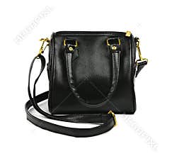 Black leather fashion hand bag on white