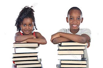Brothers supported on a stack of books