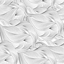 Abstract cartoon black white background, wallpaper. Doodle pattern sea waves, ocean, river, wind. Seamless texture