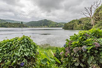 Lagoa Azul in Sete Cidades on the island of Sao Miguel in the Azores, Portugal
