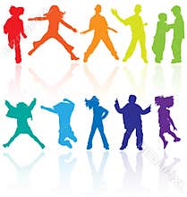 Kids silhouette children silhouettes dancing dance playing vector kid youth child teens school jumping teenagers club party happy