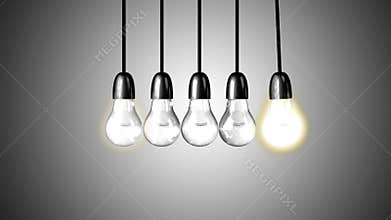 A light bulb boosts other extinguished bulbs. Newton's cradle concept.