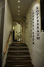 Hotel Luggage Room, Interior Hallway with Stairs