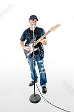 Singer Guitarist Isolated on White soloing