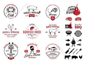 Barbecue, Seafood Logos, Labels and Design Elements