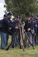 CASPER, WY__CIRCA Â JULY Â 2015__Soldiers and indians reenactment in Casper, Wy. circa July 2015