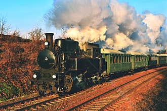 Historic steam train. Specially launched Czech old steam train trips and for traveling around the Czech Republic.