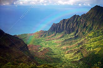 Kauai Coastline Fron an Aerial View With Rainbow