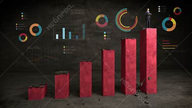 Businessman on increase bar graph with various diagram, rising market