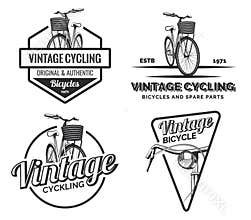 Set of vintage road bicycle labels, emblems, badges or logos.