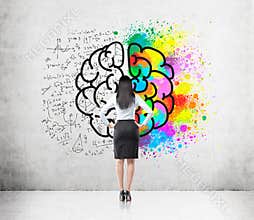 Woman with black hair and big brain sketch