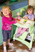 Kids making mess in a kitchen
