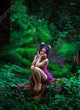 Sad fairy sitting on a tree