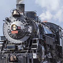 A steam engine sits on display in Williams, USA.