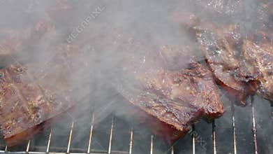 Pork Meat Steak on Barbecue Grill