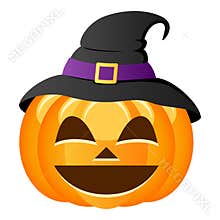 Smiling Halloween Pumpkin with Witch Hat