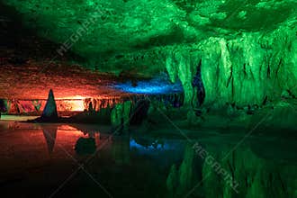 Artificial lights inside Sudwala Caves, Mpumalanga