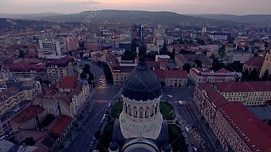 Vertical aerial view of cathedral in the city, Cluj Napoca