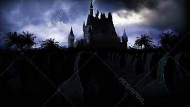 Mystery dark castle with ghosts. Fear. Realistic 4k animation.