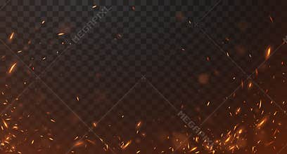 Fire sparks on transparent background