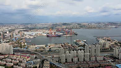 Aerial shot of dalian city center