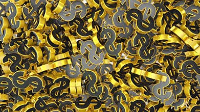 Gold dollars barses. Money is falling. A symbol of wealth and prosperity. Gold Dollars. 3D animation.