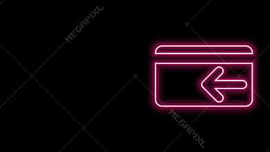 Glowing neon line Cash back icon isolated on black background. Credit card. Financial services, money refund, return on