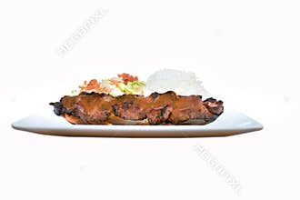 Beef barbecue stick plated