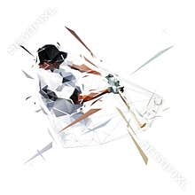 Baseball player, low polygoanl batter. Vector geometric baseball logo from triangles