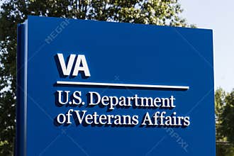 Veterans Affairs signage and logo. The VA provides healthcare services to military veterans IX