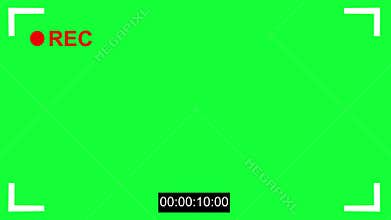 Cinematic camcorder, recorder. viewfinder with green screen, alpha channel.