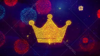 Queen royalty crown icon symbol on colorful fireworks particles.