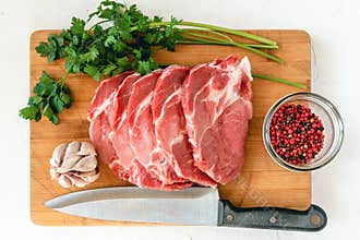 Raw pork neck meat cuts