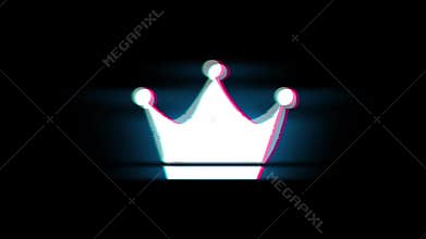 Queen Royalty Crown Symbol on Glitch Retro Vintage Animation.