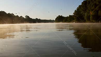 Morning fog on the Danube river