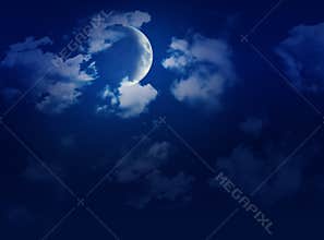 Big Sky with Full Moon, Clouds & Stars