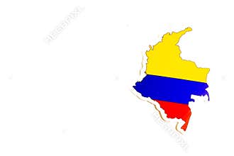 National flag of Colombia. Country outline on white background with copy space. Politics illustration