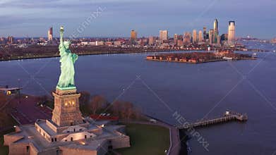 Slow drone along The Statue of Liberty, in New York.