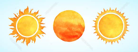 Watercolor vector sun shapes, Maslenitsa templates
