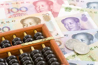 Chinese currencies with abacus