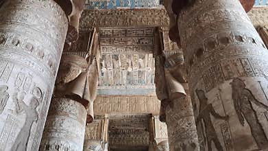 Beautiful interior of the Temple of Dendera or the Temple of Hathor. Egypt, Dendera, Ancient Egyptian temple near the city of Ken.