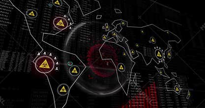 Virus / disease / pandemic on a world map. Virus spreads in all countries. Danger to humanity. Digital animation of the outbreak.