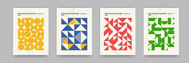 Bauhaus geometric pattern background, vector abstract geometric circle, triangle and square lines art. Black and white color