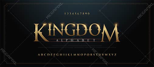 Elegant golden alphabet letters font set. Classic Custom gold Lettering Designs for logo, movie, game. Typography serif fonts