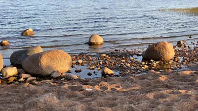 Beautiful beach by the blue sea. The concept of harmony, balance and simplicity.
