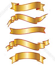 Gold ribbon banner collection set