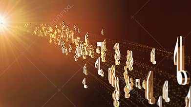 Beautiful Music Musical note symbols sound wave, beat Flowing Light Gold Golden Loop Background