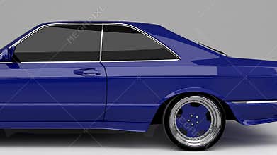 Blue cool car 3d render animation studio look environment full side view