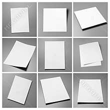 Set of blank brochures on grey. Mock up for design